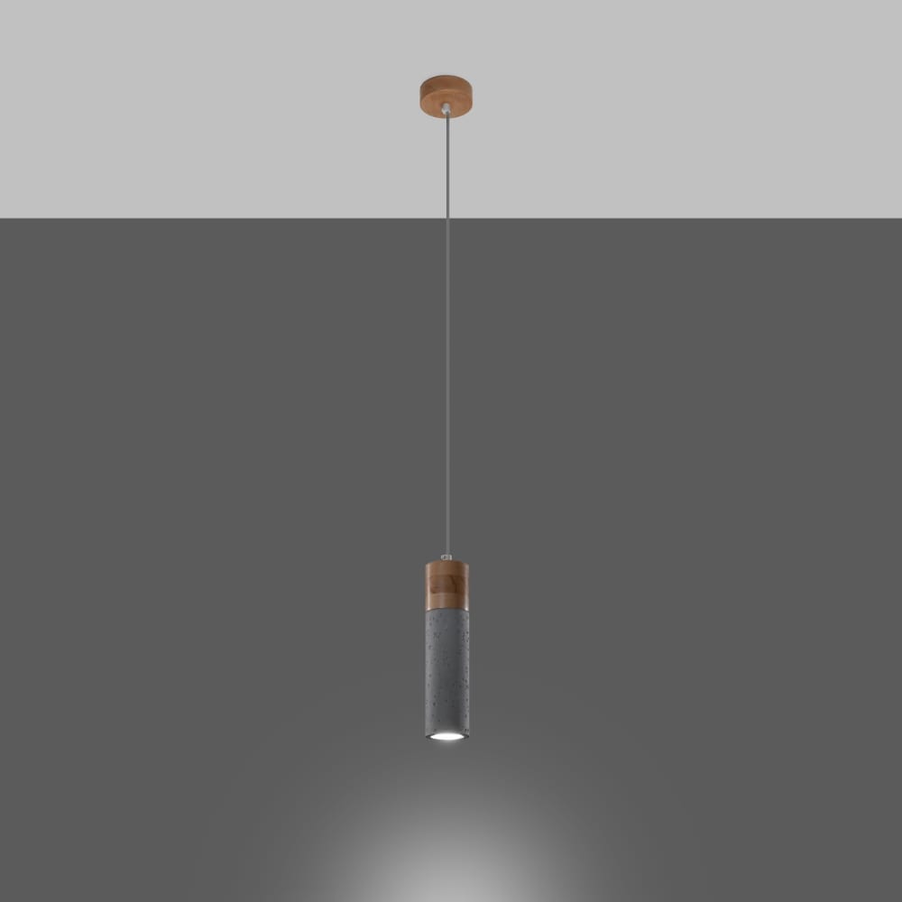 Suspension Béton Gris/Bois Naturel GU10 1 Zane — vue 4