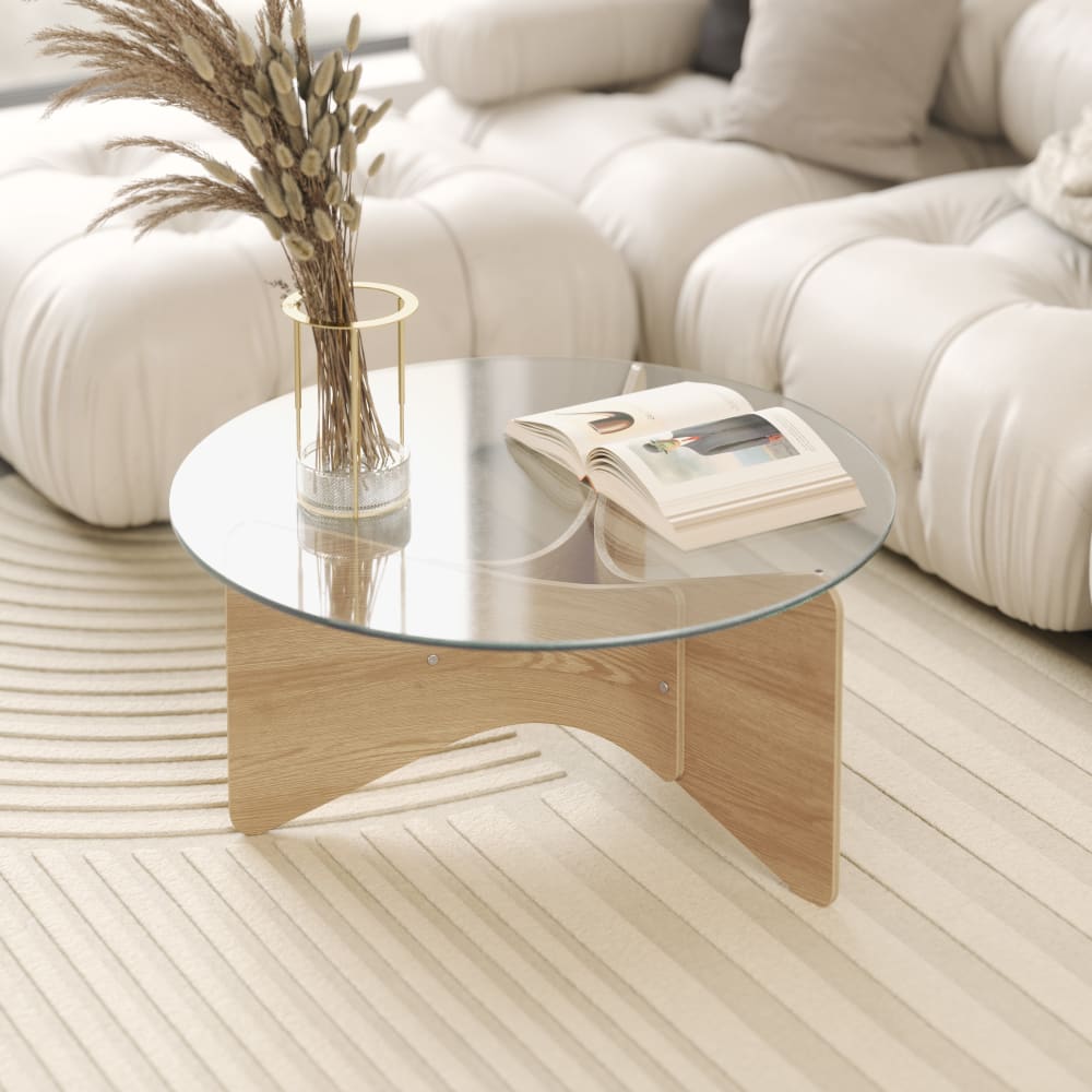 Table basse ronde D82cm, bois clair - Maisons du Monde