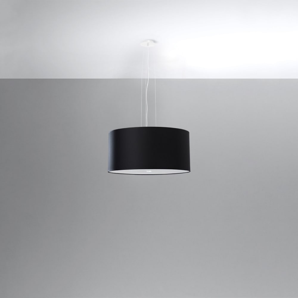 Lustre tissu/verre/acier noir h 115 cm — vue 3