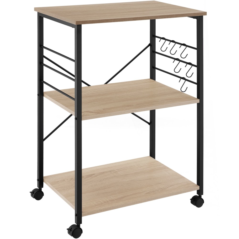 Chariot de service style industriel bois et acier bois clair