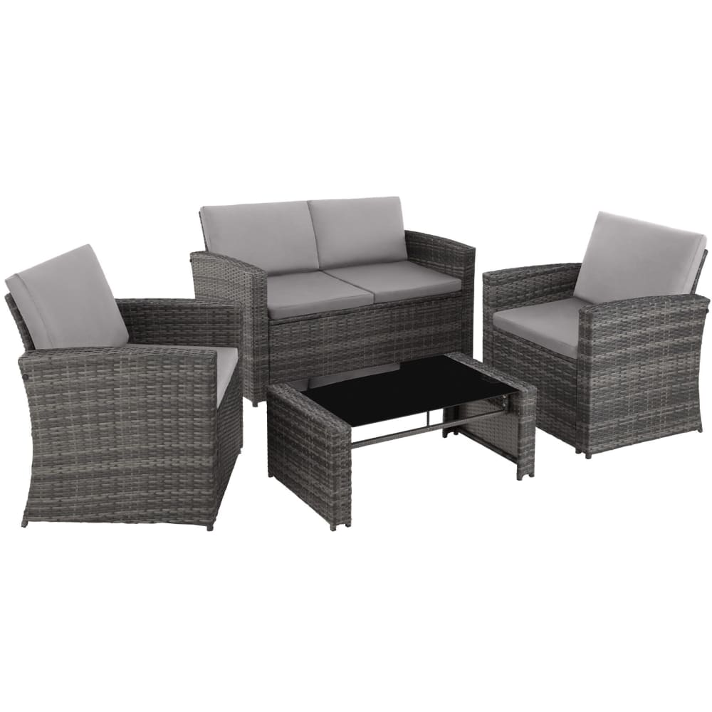 Canapé de jardin Lounge en rotin Pour 4 personnes gris/gris clair