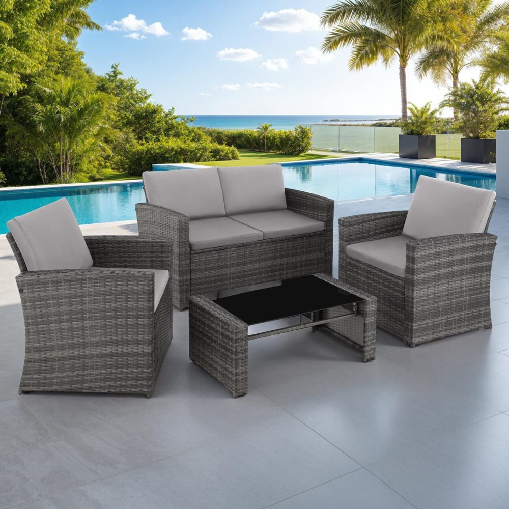 Canapé de jardin Lounge en rotin Pour 4 personnes gris/gris clair