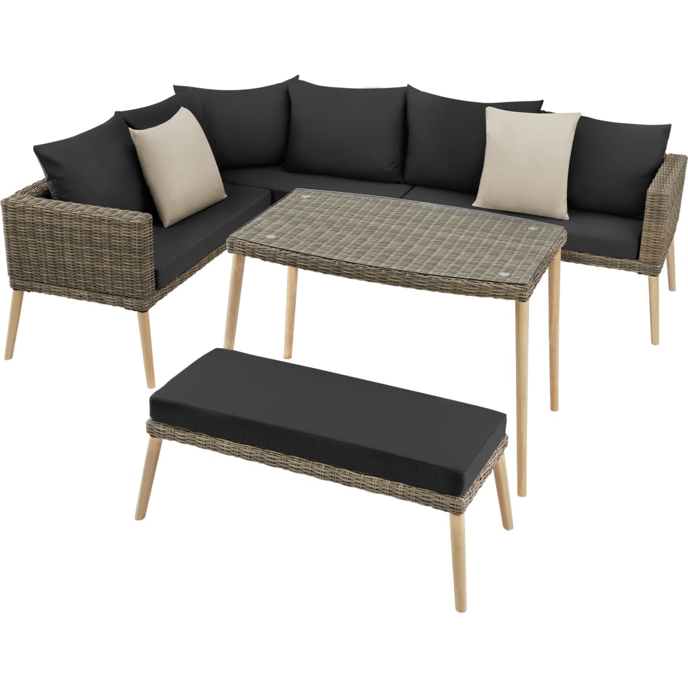 Salon en rotin avec cadre en aluminium marron naturel