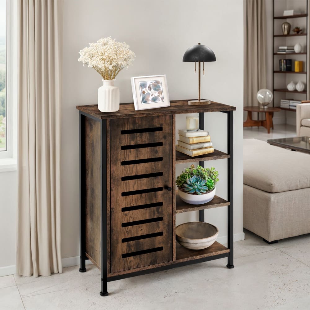 Buffet style industriel pieds réglables 70 x 32 x 82 cm bois foncé