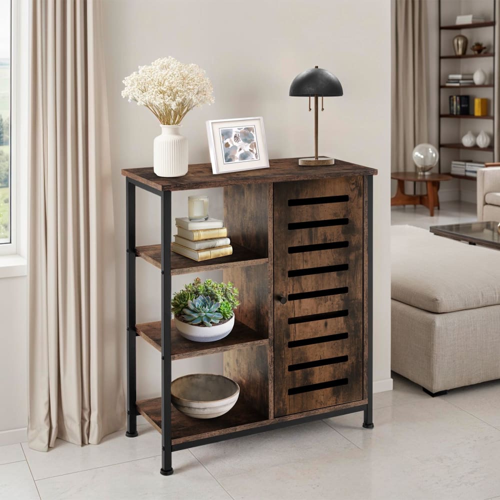 Buffet style industriel pieds réglables 70 x 32 x 82 cm bois foncé