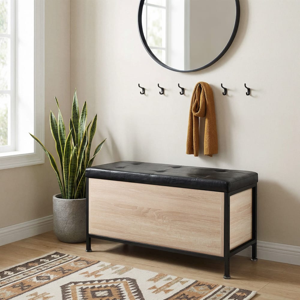 Coffre banquette de rangement Style industriel Bois clair industriel