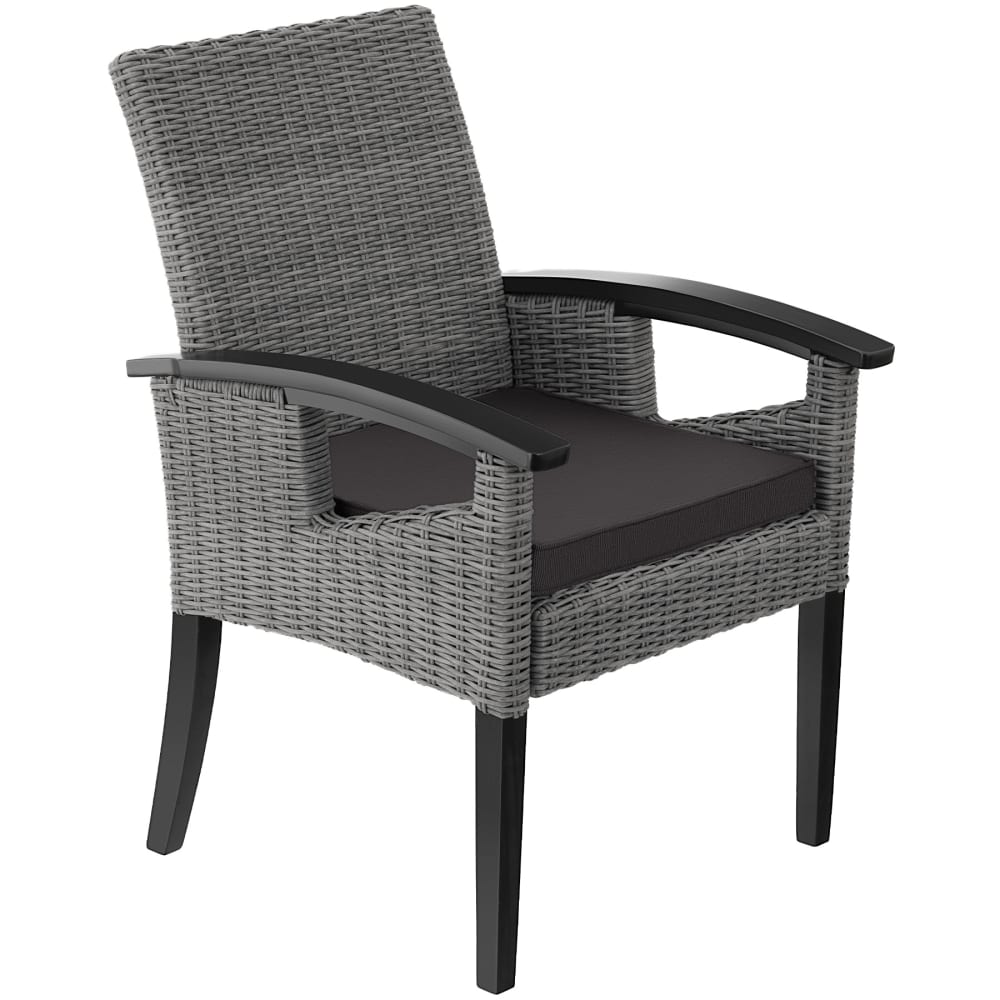 Chaise en rotin cadre solide en Bois accoudoirs et pieds en bois gris