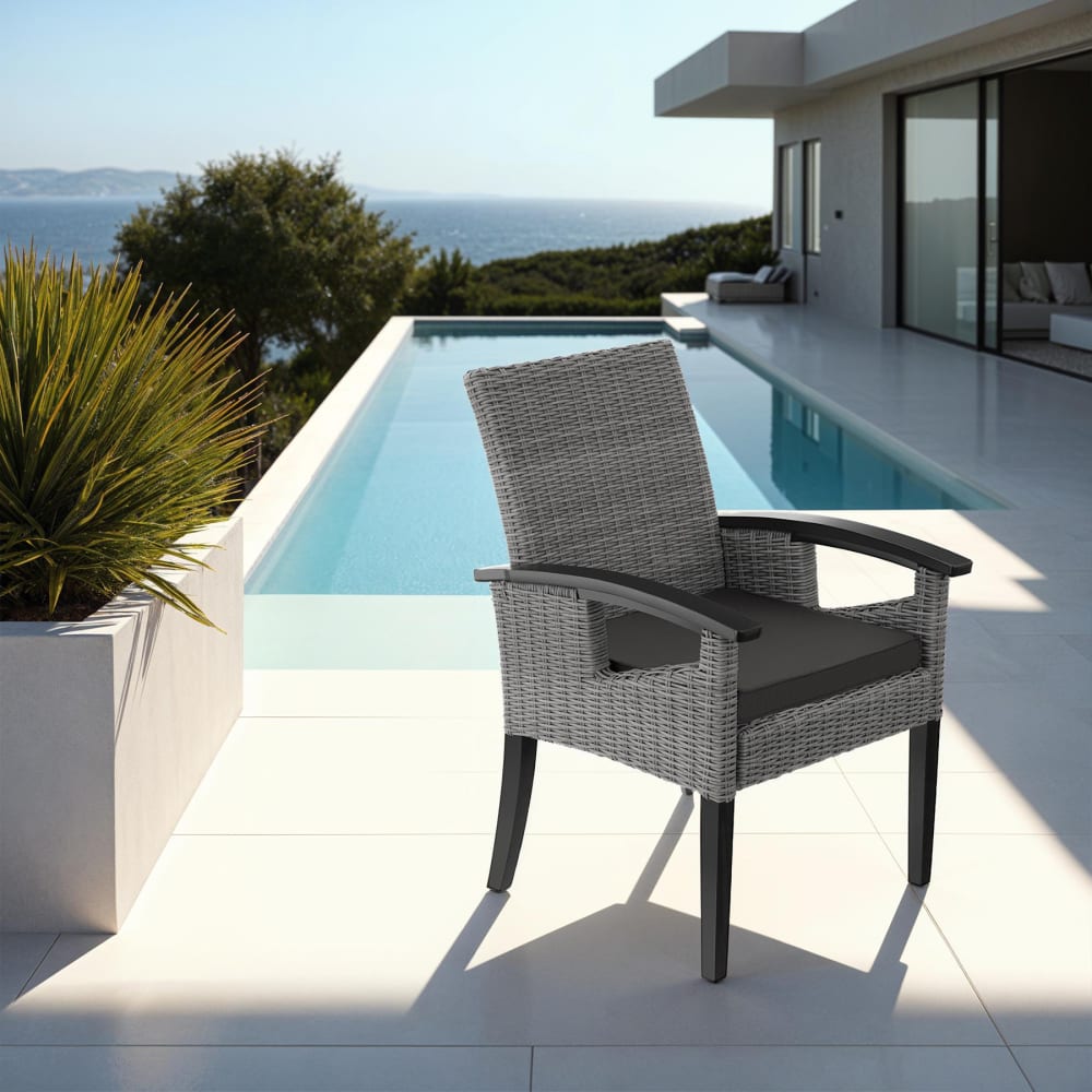 Chaise en rotin cadre solide en Bois accoudoirs et pieds en bois gris