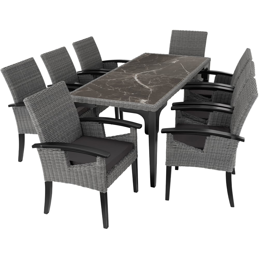 Ensemble Table en rotin 8 chaises Résistant aux intempéries gris
