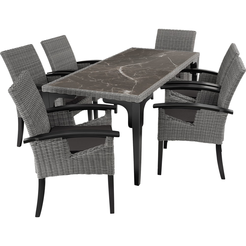 Ensemble Table rotin et 6 chaises anti UV avec Accoudoirs gris