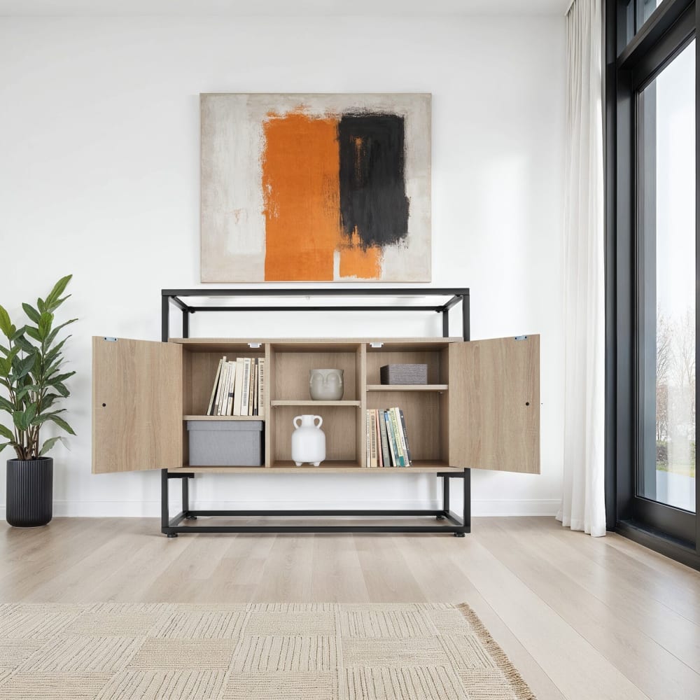 Buffet Style Industriel en Bois et Acier Bois clair