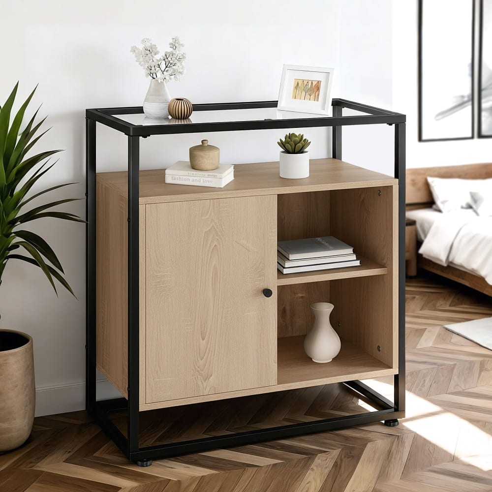 Commode style industriel en bois et acier bois clair