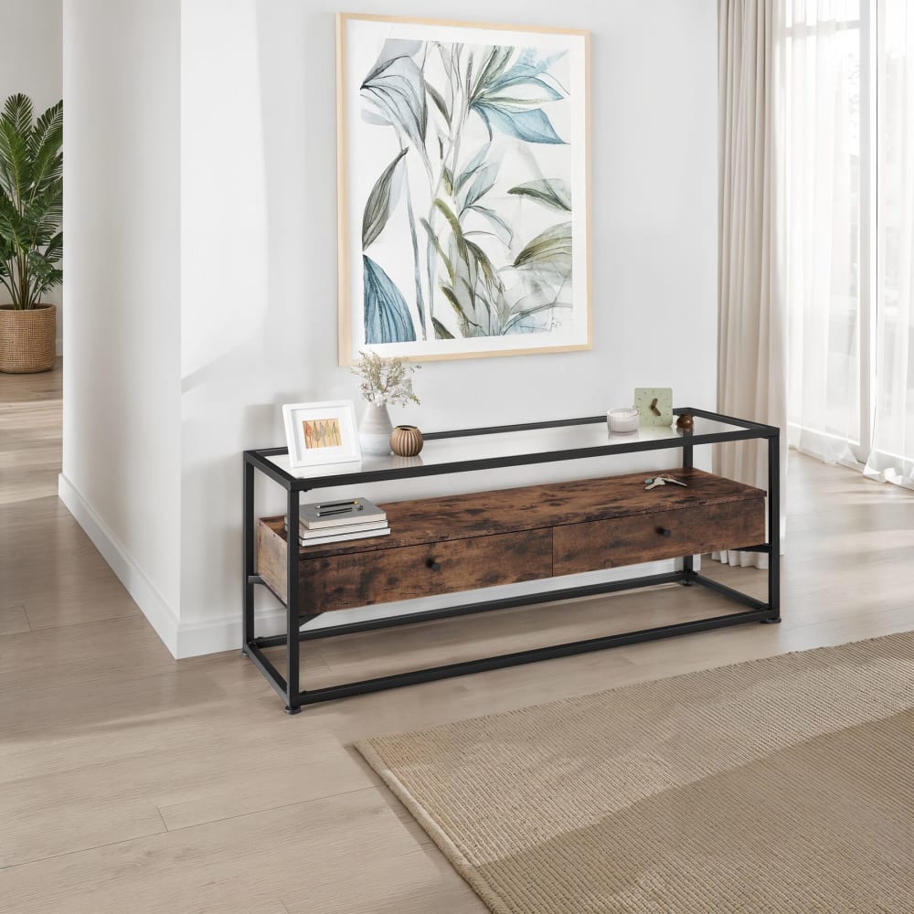 Buffet bas Style Industriel en Bois et Acier Bois foncé