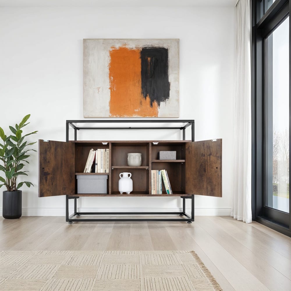 Buffet Style Industriel en Bois et Acier Bois foncé