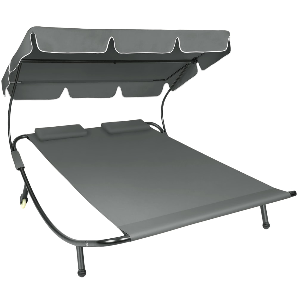 Transat en acier pour 2 personnes 2 roulettes 2 coussins de tête noir