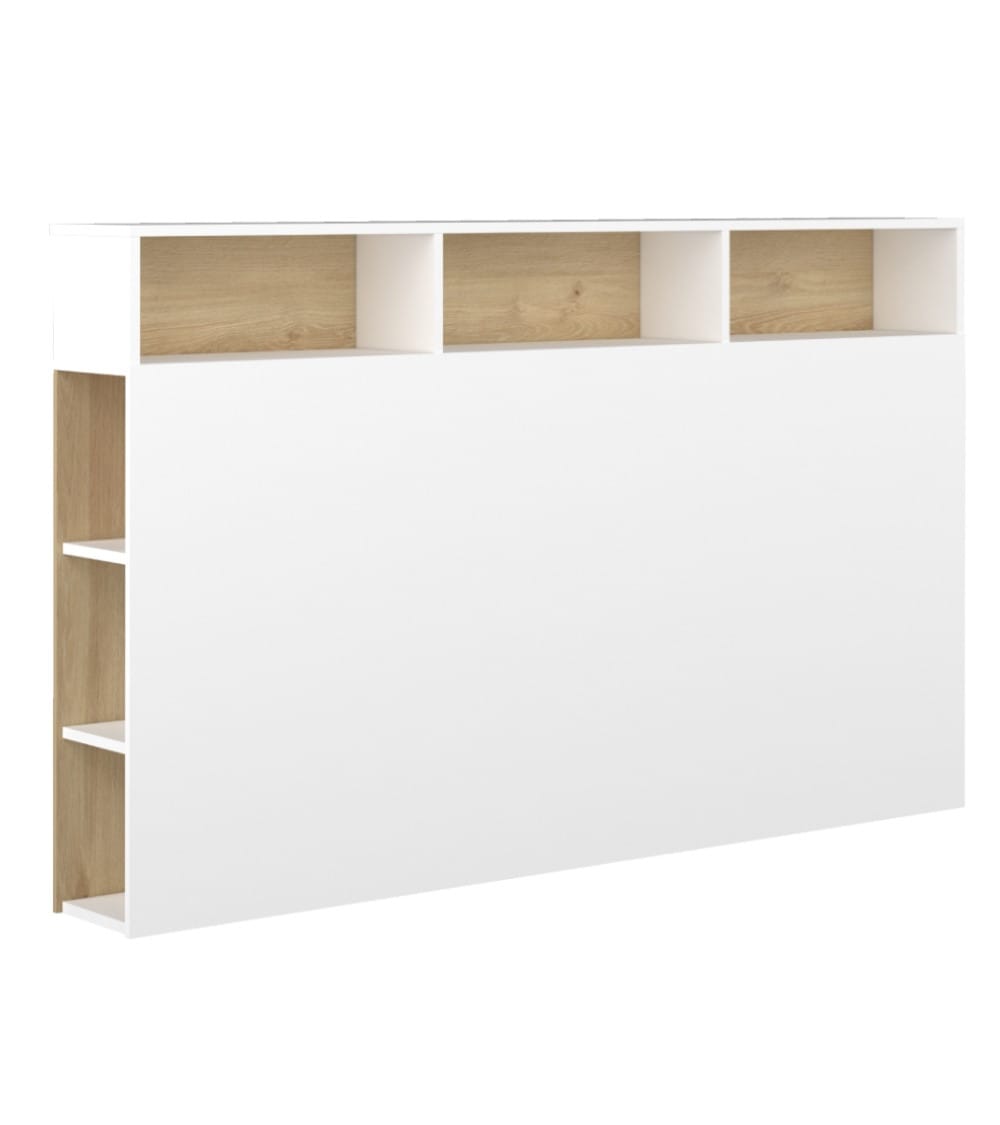 Cabecero 160 cm con 9 huecos almacenaje en blanco y roble