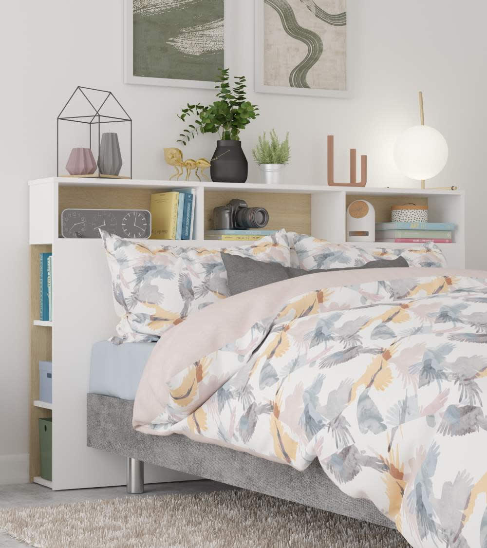 Cabecero 160 cm con 9 huecos almacenaje en blanco y roble - Maisons du Monde