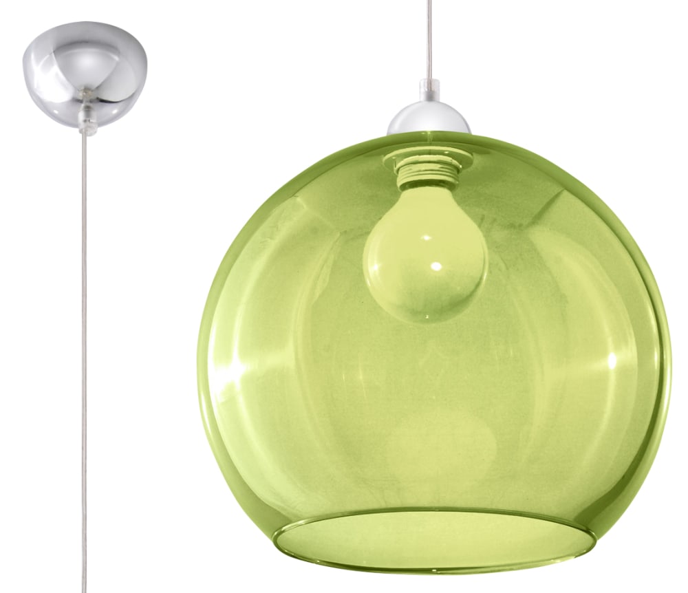 Lampe suspendue acier/verre vert H 120 cm