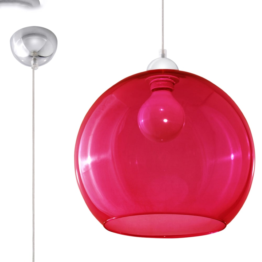 Lampe suspendue acier/verre rouge H 120 cm