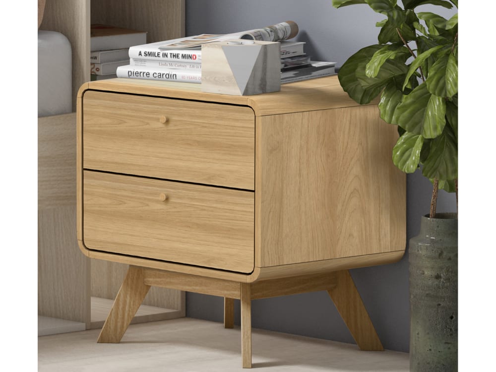 Table de chevet avec 2 tiroirs en effet chêne