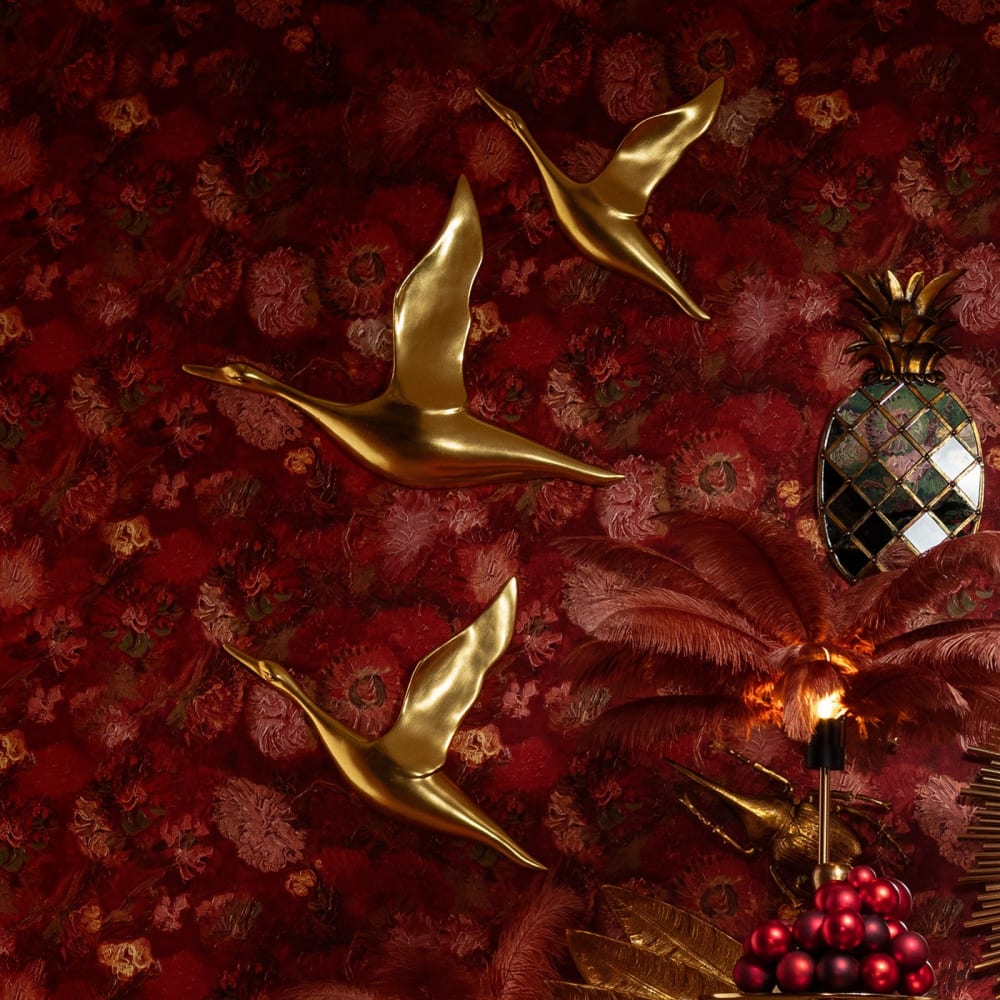 Set de 3 canards muraux en polyrésine dorée