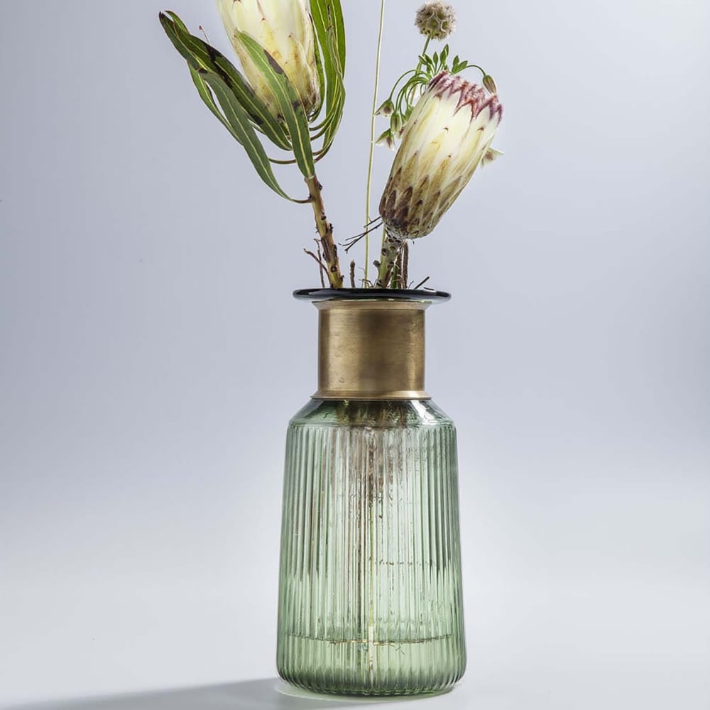 Vase en verre vert et laiton h30 — vue 4