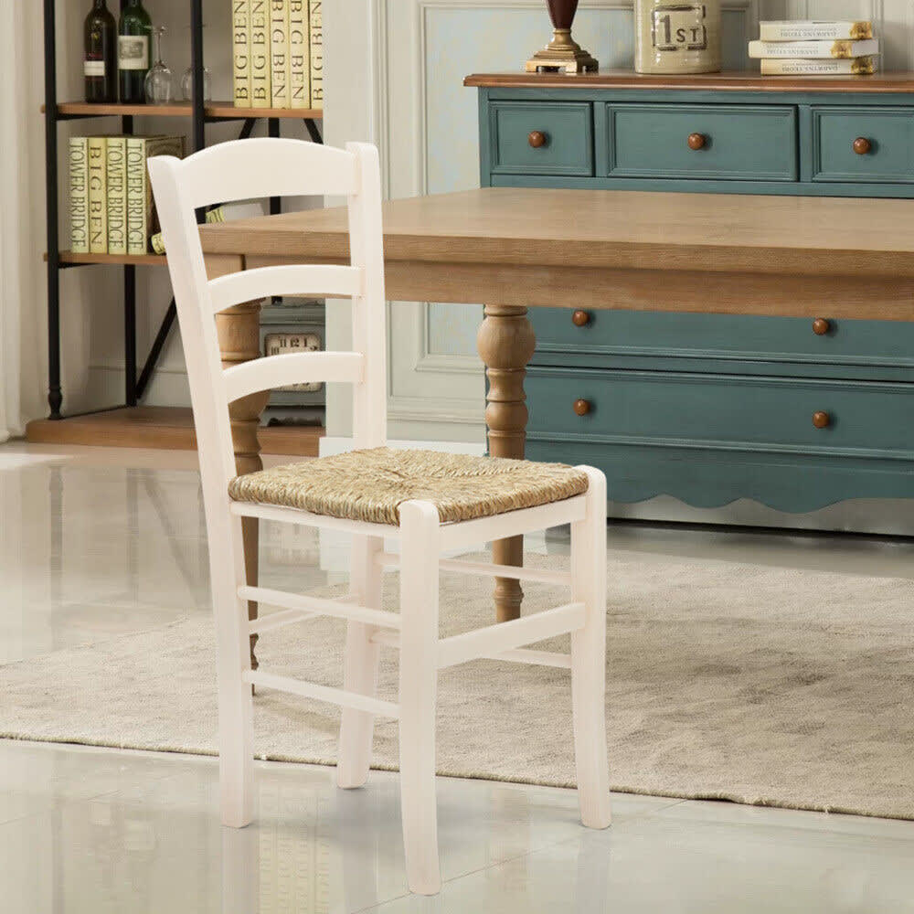 Set di 2 sedie in legno bianco impagliate - Konte.Design