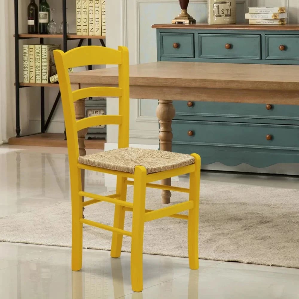 Set di 2 sedie in legno giallo impagliate - Konte.Design