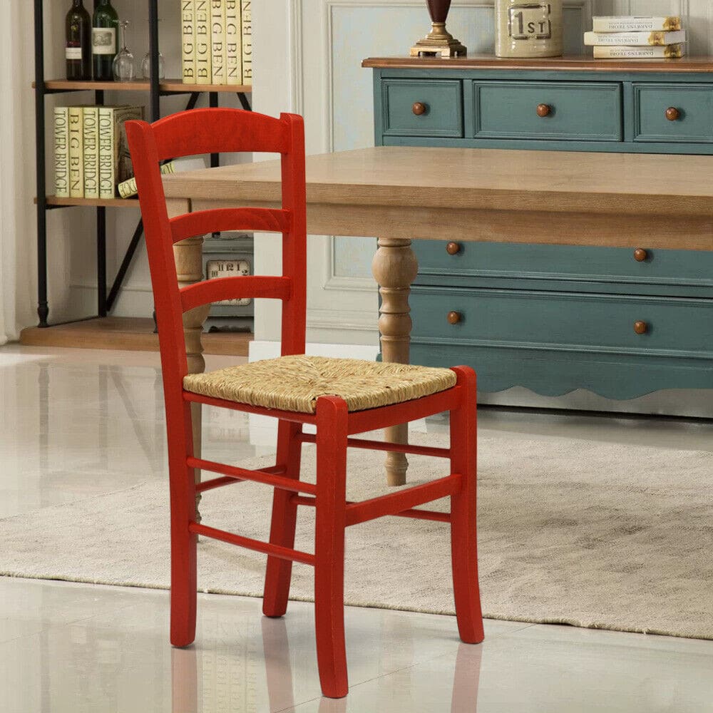 Set di 2 sedie in legno rosso impagliate - Konte.Design