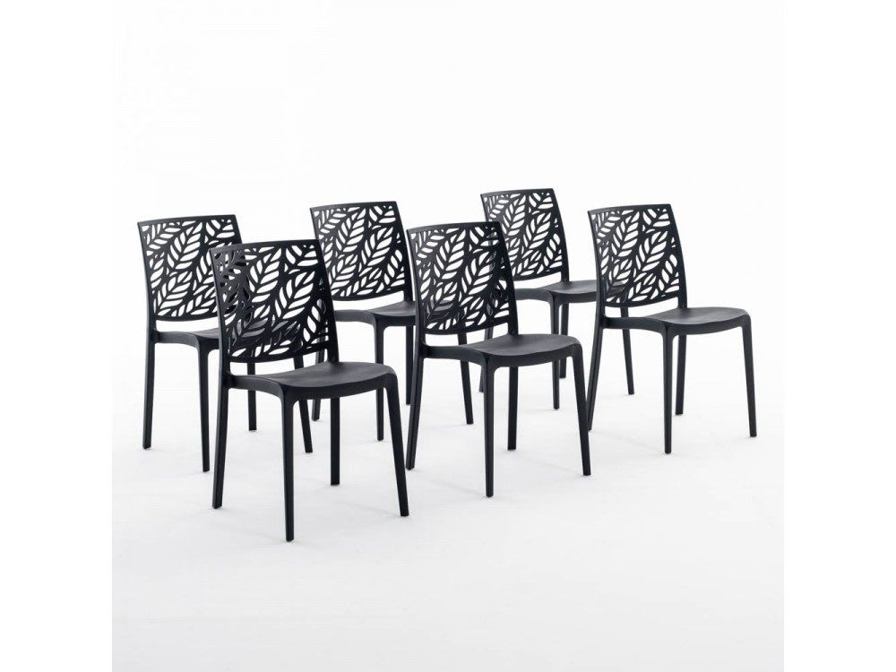 Set tavolo rettangolare 156x78 cm e 6 sedie in resina antracite -