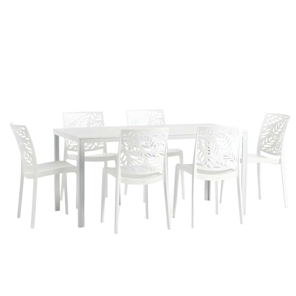 Siediti Fuori e Dentro Tischset rechteckig weiß mit 6 Kunstharz-Stühlen weiß style modern - -