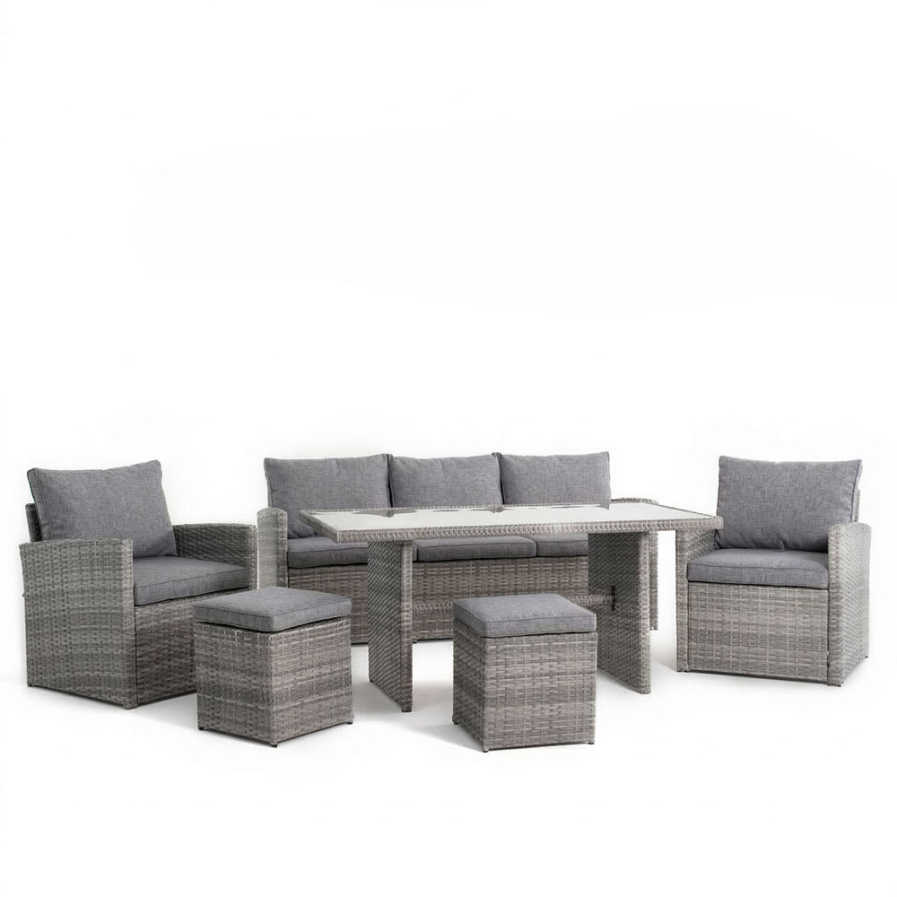 Set da giardino pranzo/cena 7 posti in polyrattan grigio - Modello Contemporaneo - Grigio - Resina