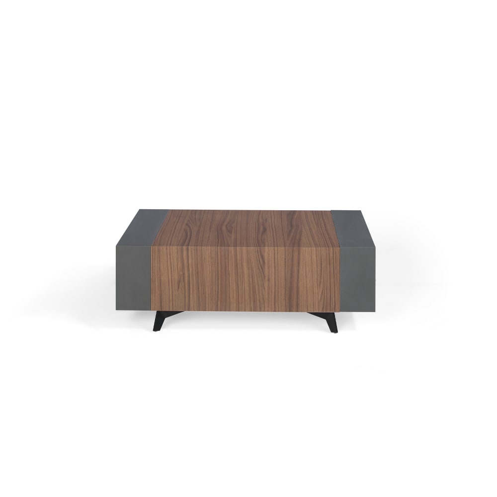 Mesa de centro DOVER acabada en nogal canaleto. Patas metal negro.