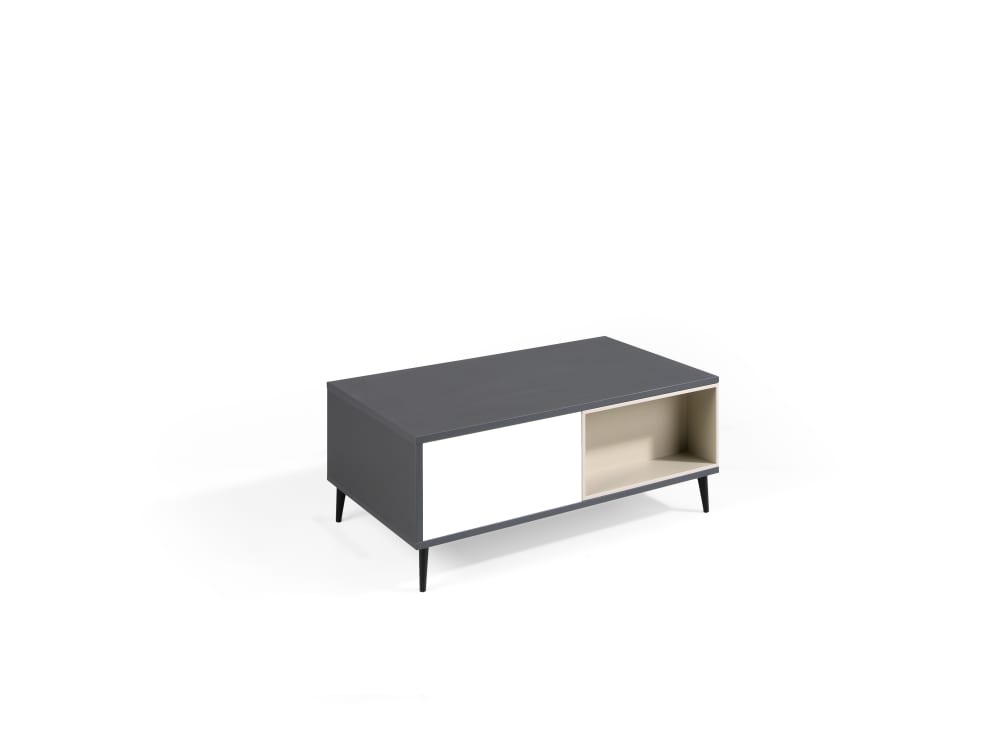 Mesa centro elevable gris-bl-visón. Patas negro. 100 x 60 x 40/53H cm