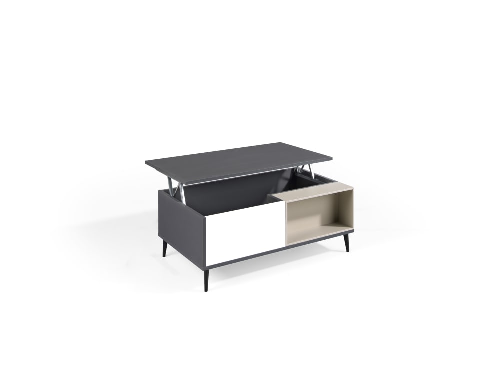 Mesa centro elevable gris-bl-visón. Patas negro. 100 x 60 x 40/53H cm - Maisons du Monde