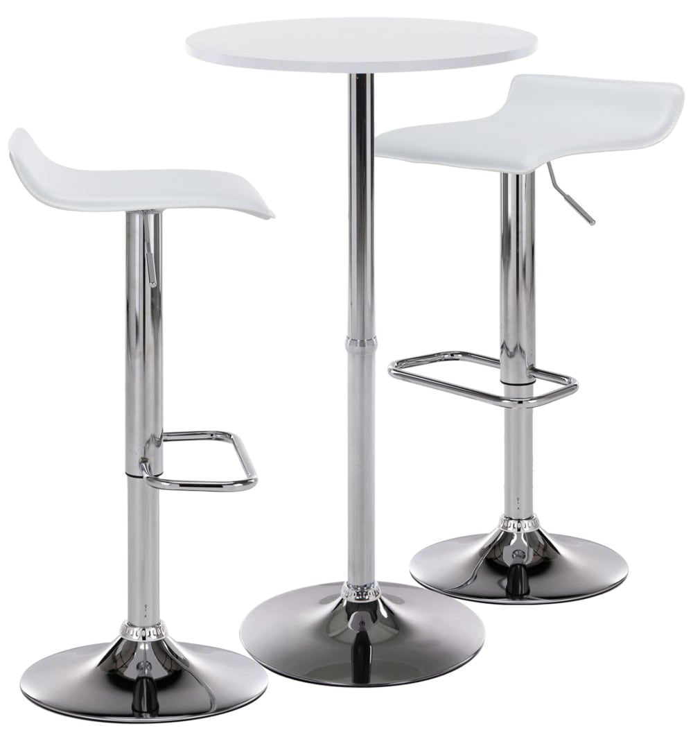 CLP Bartisch Set höhenverstellbar für 2 Personnen aus Kunstleder weiß style modern - Pvc - Polyvinlychlorid
