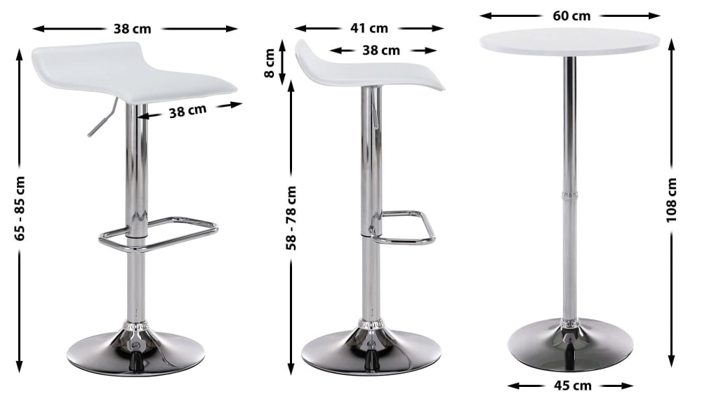 Ensemble table et tabourets de bar 2 personnes en similicuir Blanc