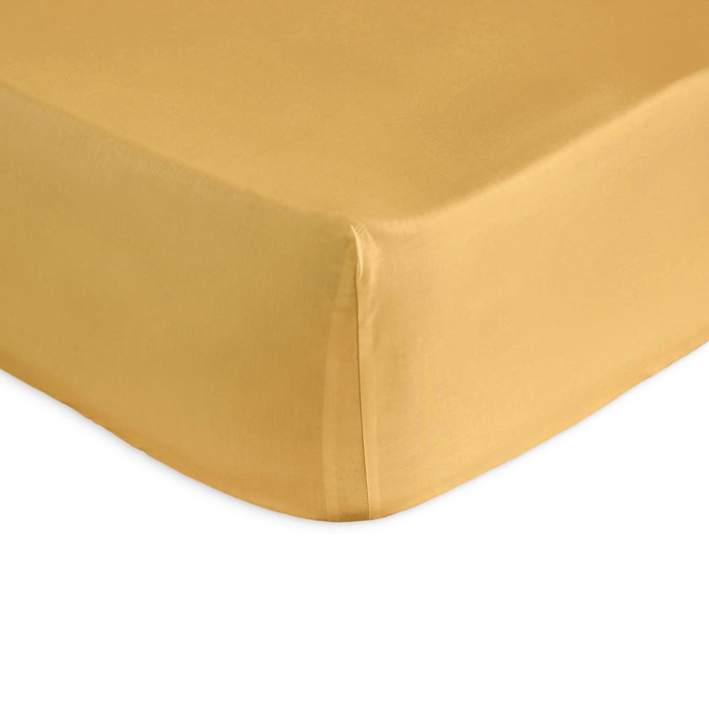 Drap housse en percale de coton PURE 160x200+28 cm moutarde