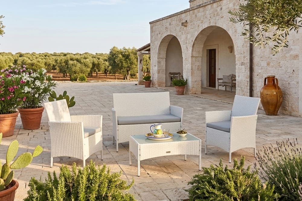 Salotto da giardino in rattan bianco - Samira Italia
