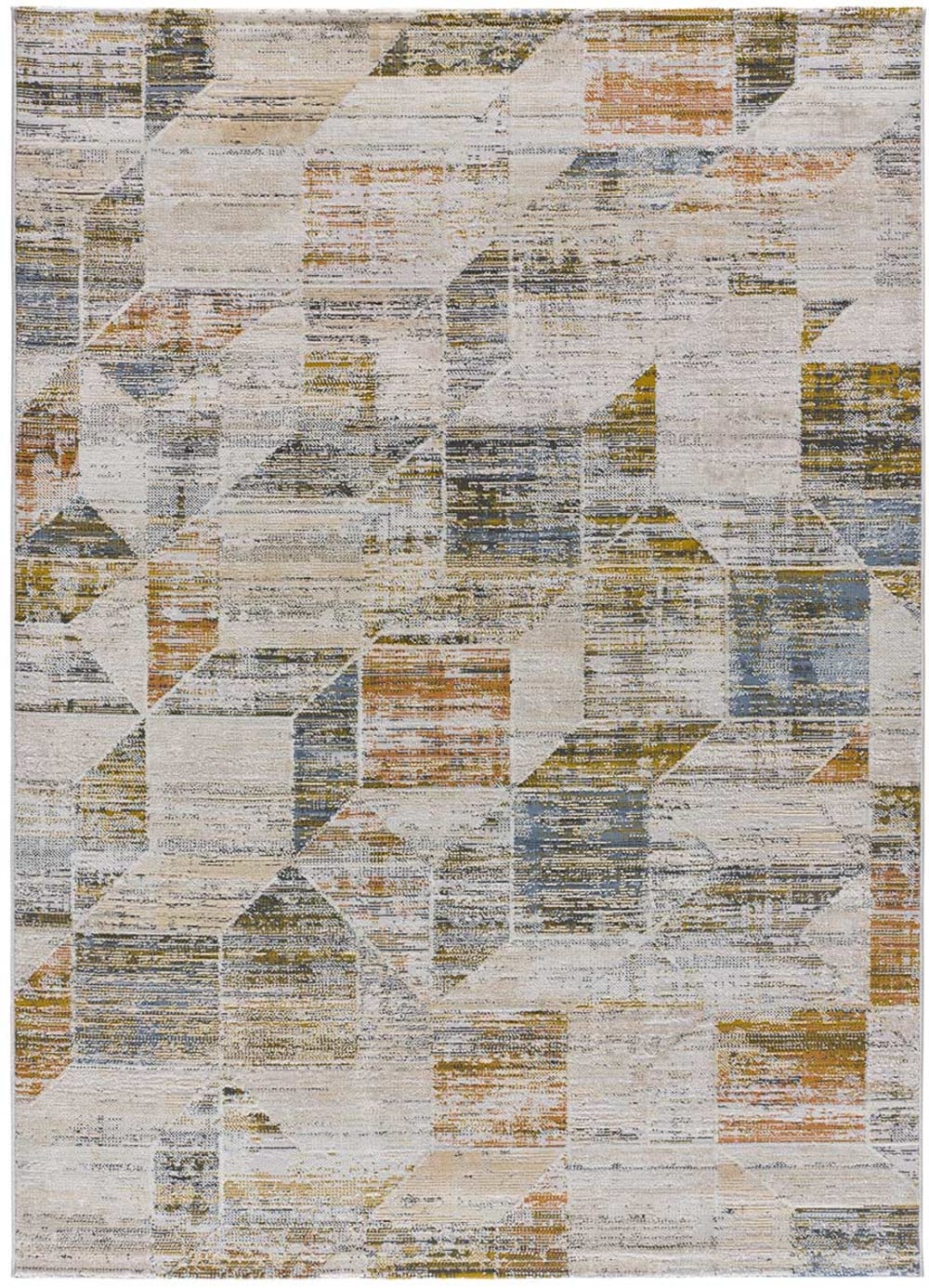 Tappeto geometrico crema/blu/senape 192x290 cm - Modello Vintage - Beige - Öko-Tex Zertifikat - PP - Polipropilene