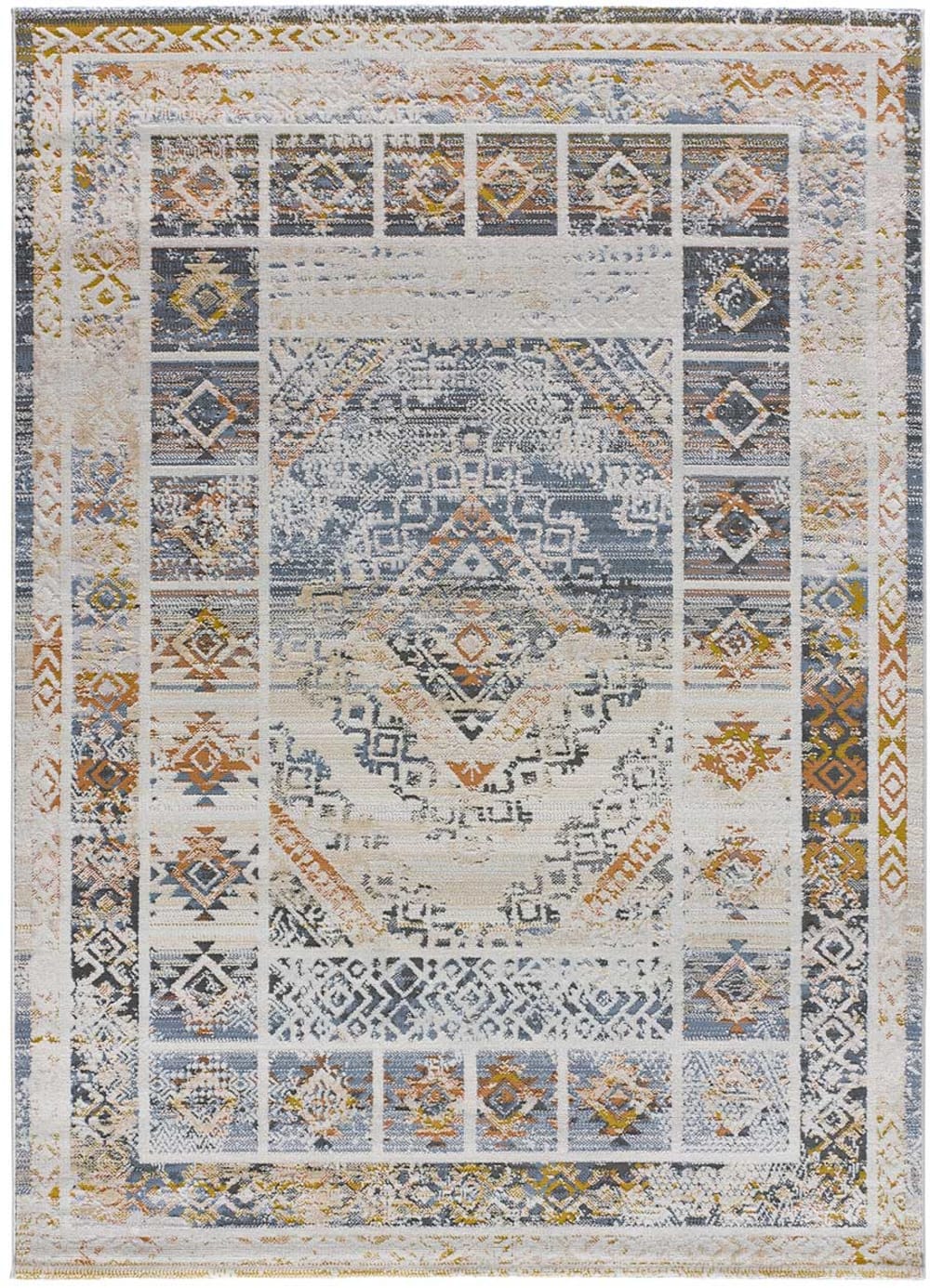 Tapis vintage crème/bleu/moutarde 77x150 cm