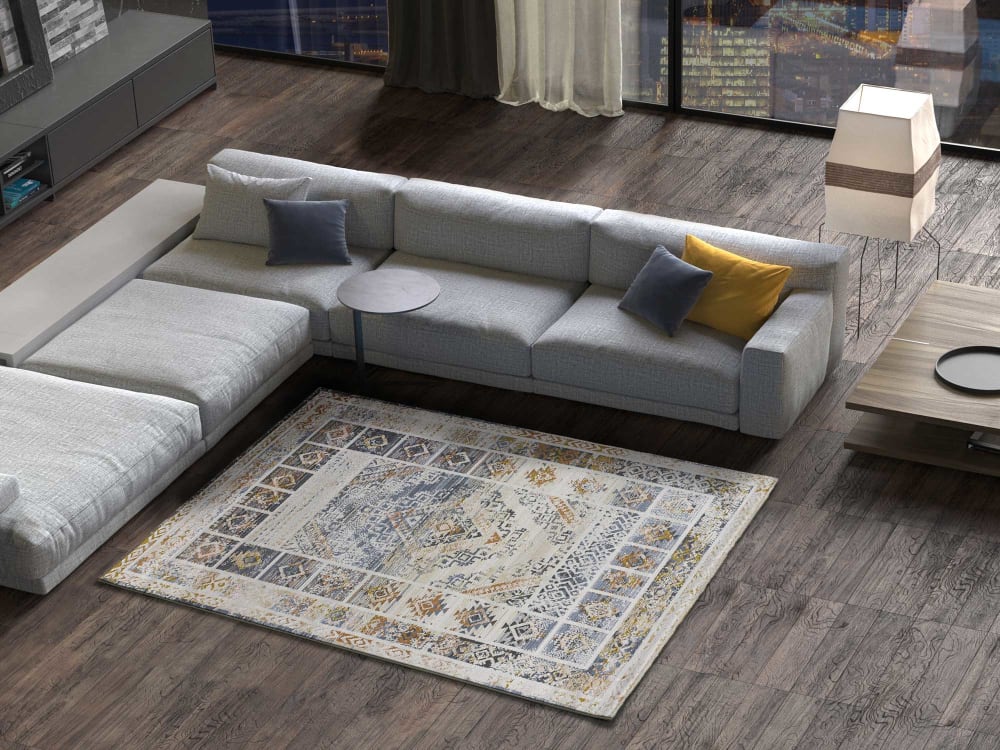 Tapis vintage oriental crème/bleu/moutarde 77x150 cm — vue 3