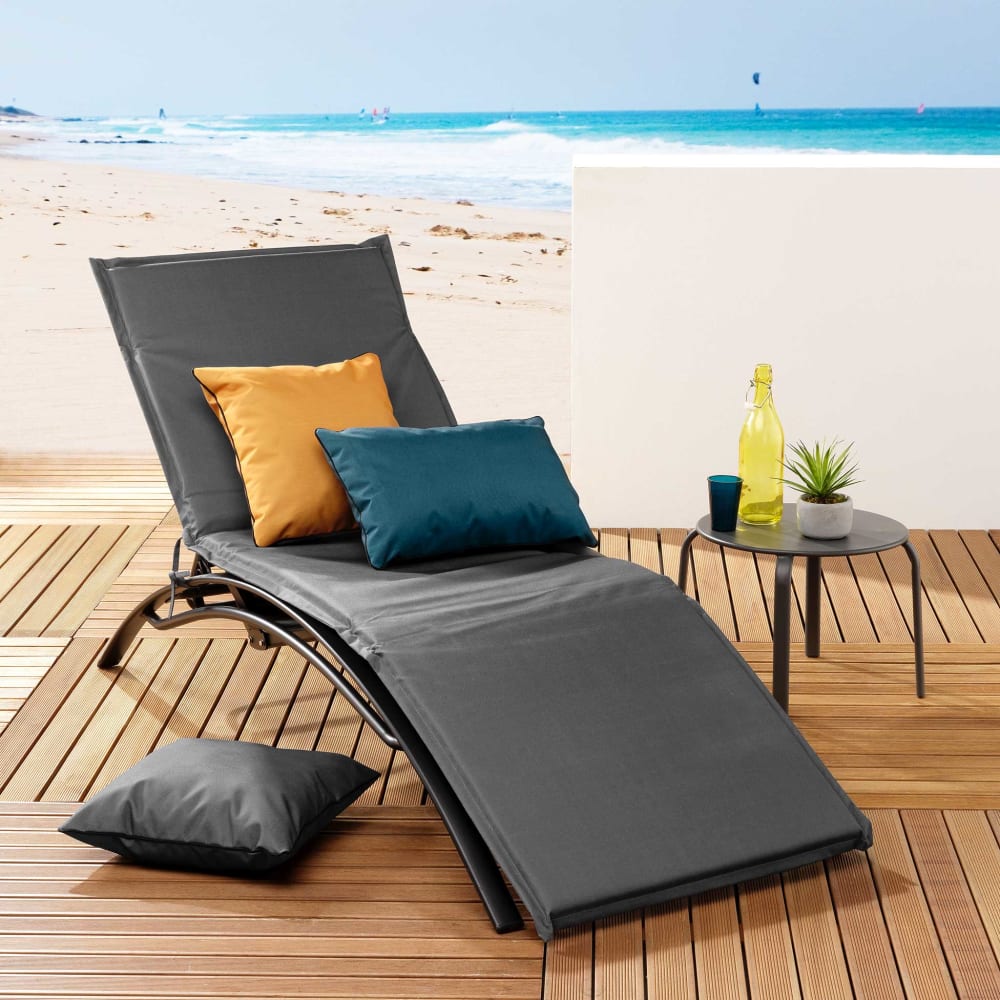 Bain de soleil 65 x 190 x 4 cm uni gris anthracite waterproof - Maisons du Monde