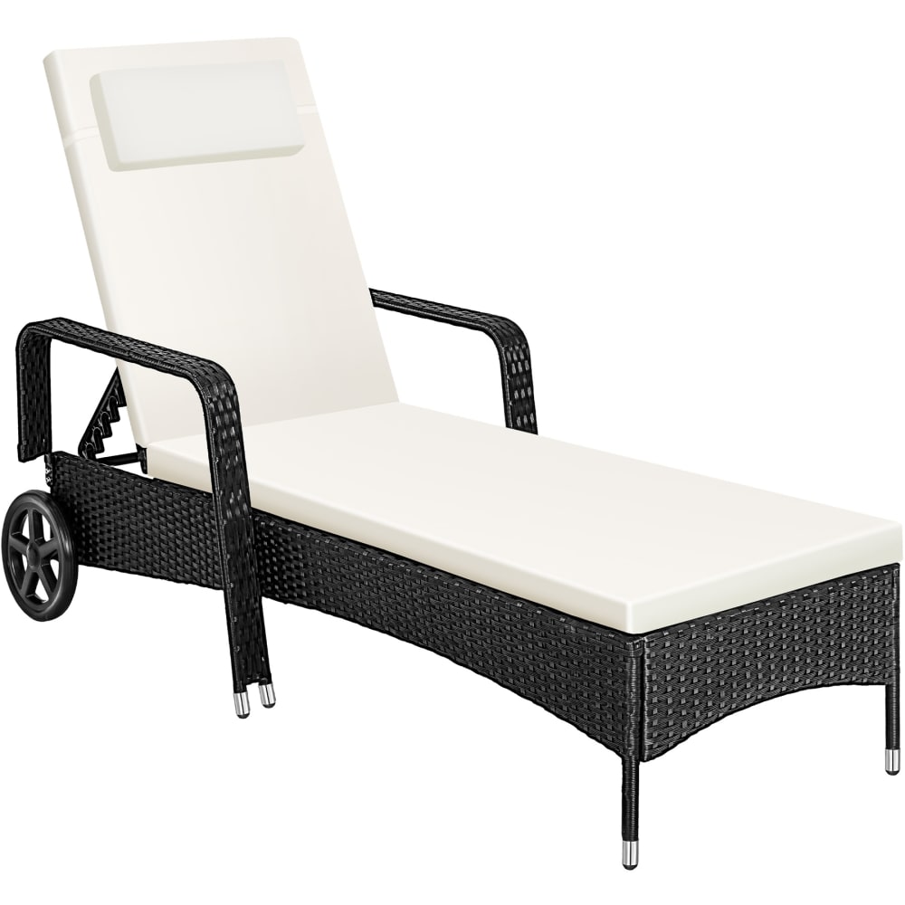 Bain de soleil en rotin avec Coussin amovible et roulettes noir/beige