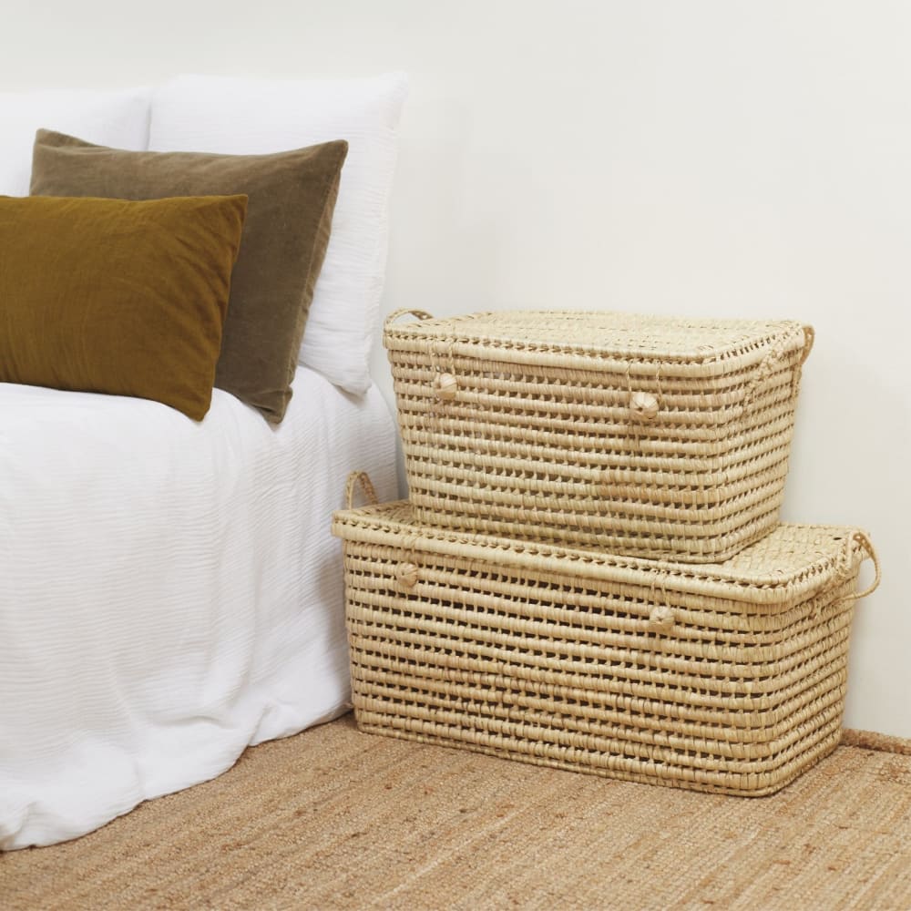 Malle de rangement feuille de palmier osier naturel 30 x 60