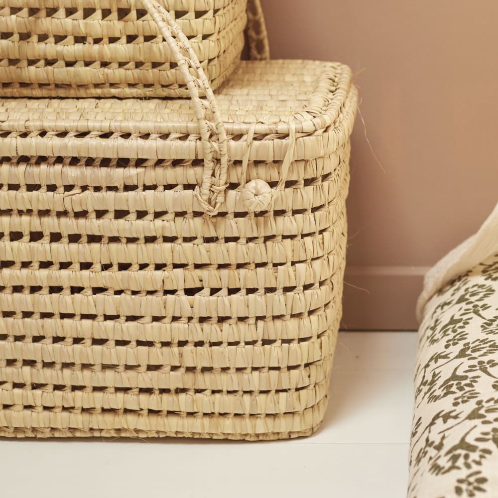 Coffre de rangement feuille de palmier osier naturel 30 x 30