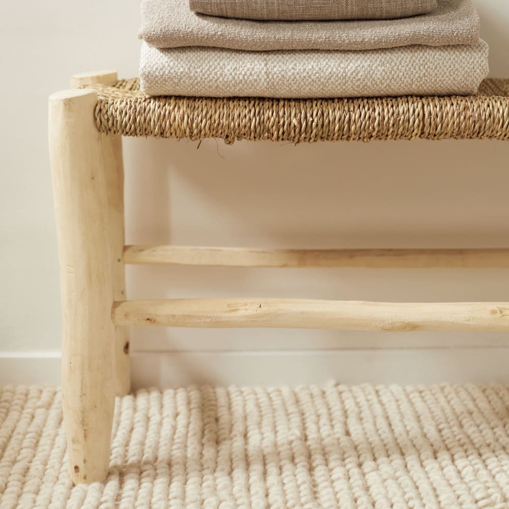 Banc marocain  tressage central bois naturel 35 x 100