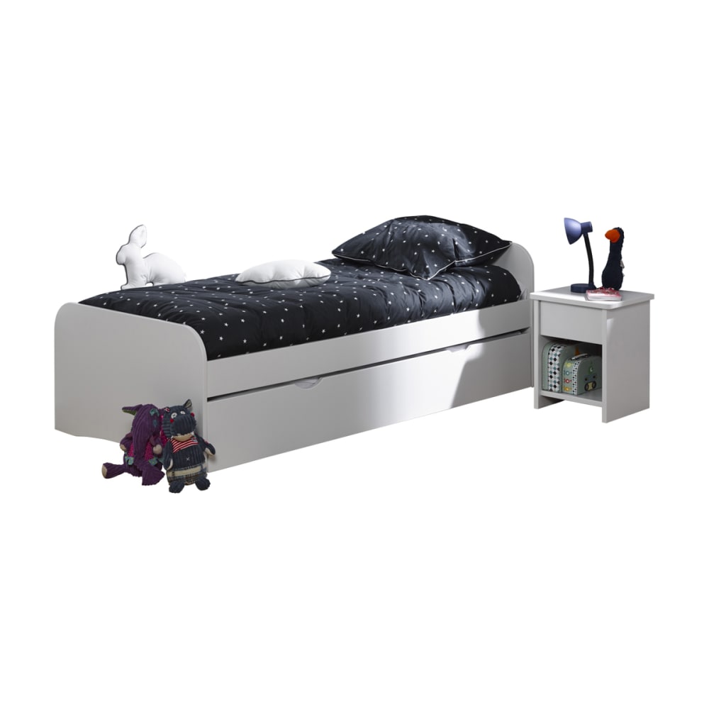 Pack lit gigogne avec 2 matelas bois massif blanc 90x190 cm