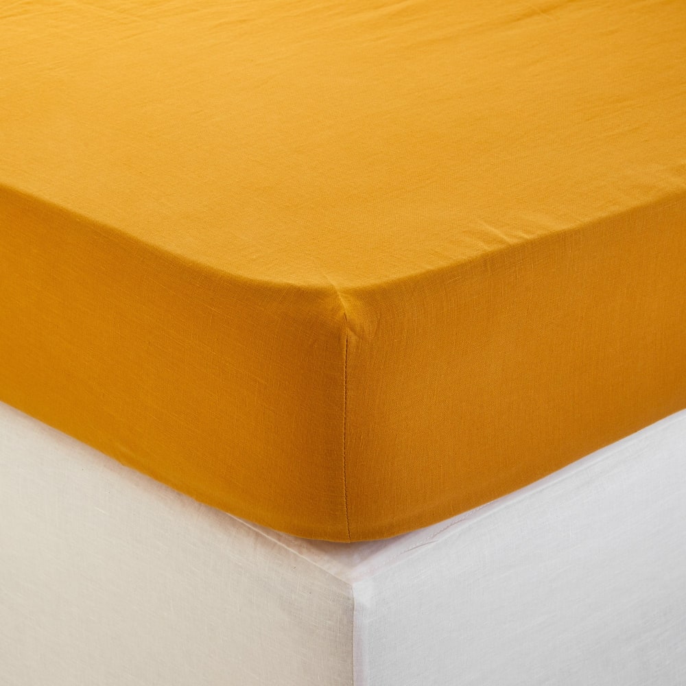 Fodera lino lavato leggermente sgualcito ocra 90x200 cm - Modello Contemporaneo - Öko-Tex Zertifikat - Lino