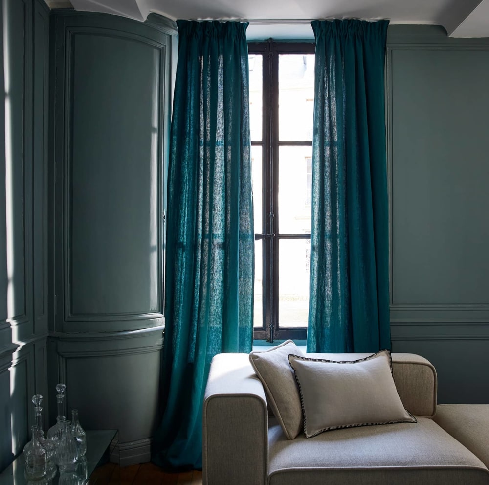 Rideau en lin bleu 135x280 cm